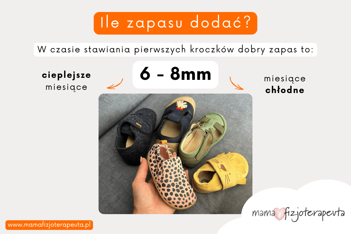 Ile zapasu dodać do pomiaru stopy dziecka, które rozpoczyna naukę chodu.