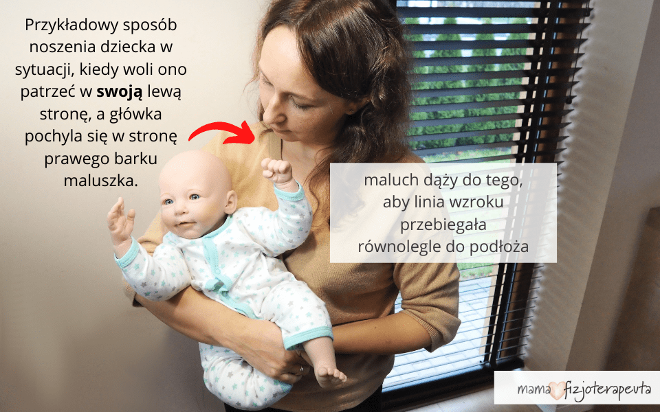 przykładowy sposób noszenia dziecka kiedy woli patrzeć w swoją prawą stronę